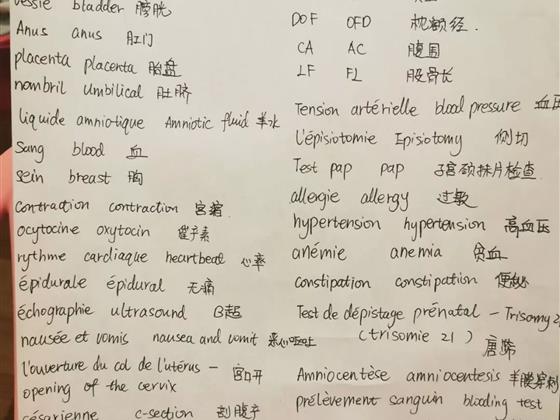怀孕生产必备词汇（中英法）及医院诊室词汇
