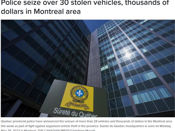 蒙特利尔警方大规模打击盗窃：数十辆失窃汽车与巨额现金接连缴获