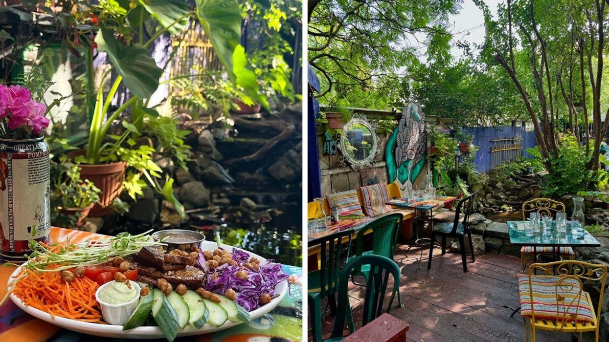 隐于市区的梦幻咖啡馆：Café Santropol 的绿意庭院、暖灯与锦鲤池