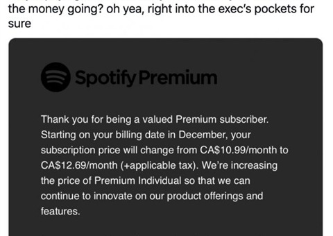 加拿大用户注意：Spotify即将上调会员订阅费用