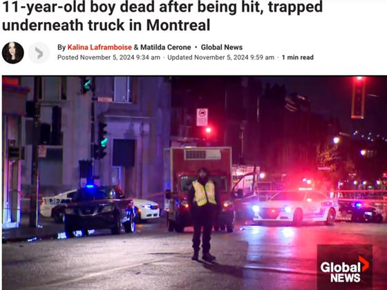 悲剧！蒙特利尔一名男童遭卡车撞击不幸身亡