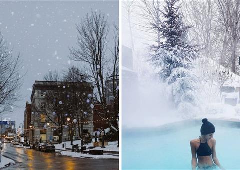 魁北克小镇冬日浪漫：瀑布景观与梦幻 Nordic 水疗