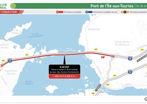 通往蒙特利尔的Île-aux-Tourtes桥将在本周末关闭